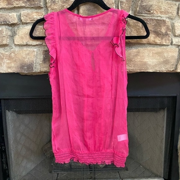 NWT Daniel Rainn pink “tuxedo” like blouse w/ black trimmed ruffles. Sheer.small - Picture 5 of 7